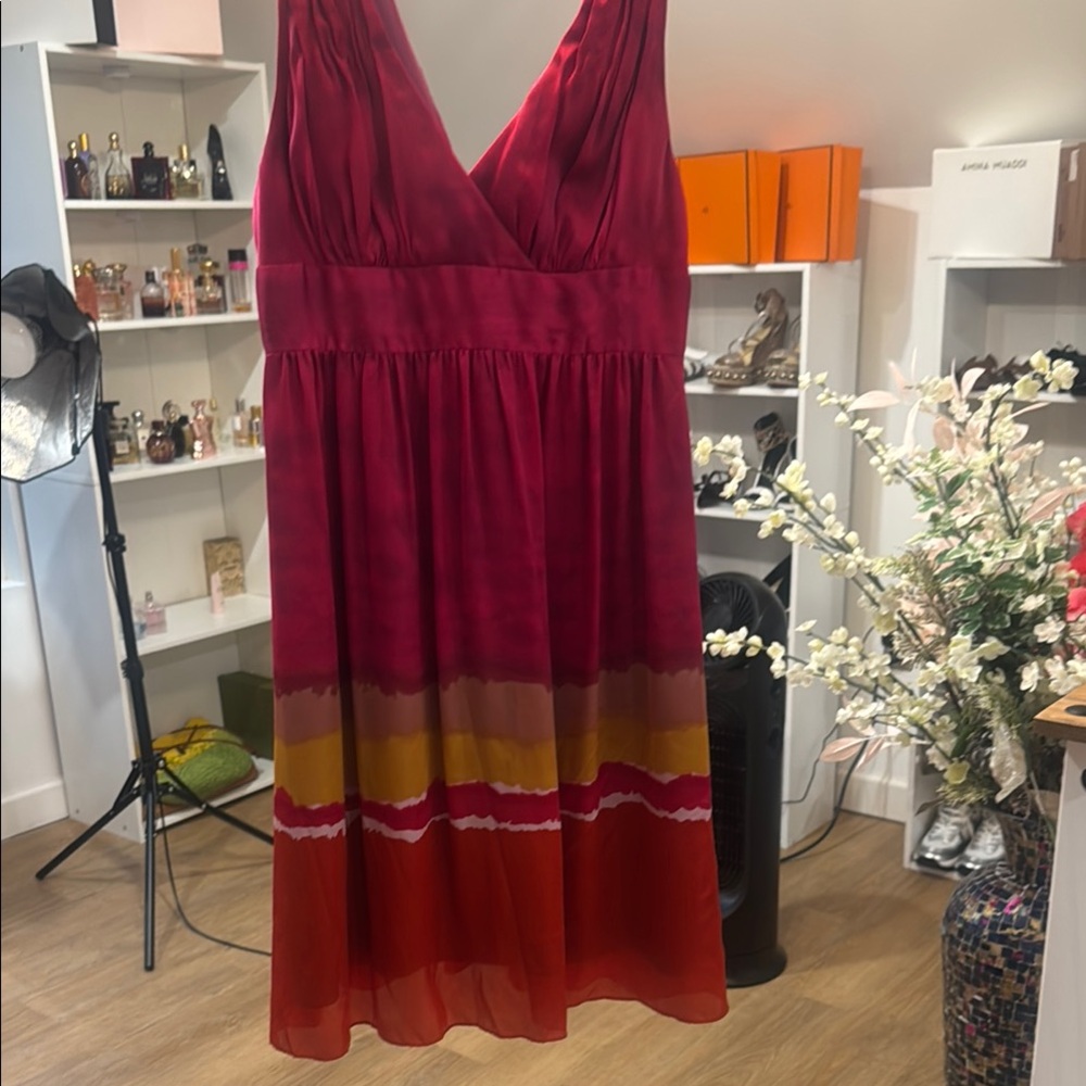 Max & Cleo Vibrant Red and Yellow Midi Dress